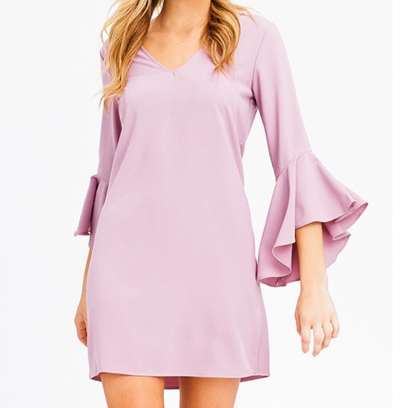 Everly Dresses & Skirts - Lilac Pink Ruffle Bell Flare Sleeve Party Dress